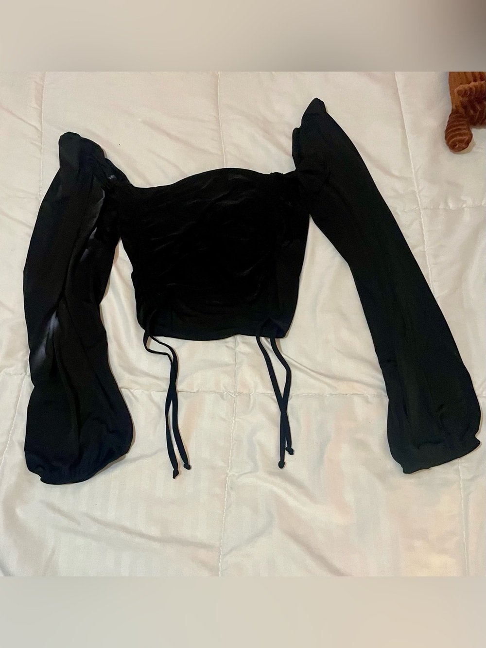 Nasty Gal Black Long-Sleeve Crop Top with Puff Sleeves